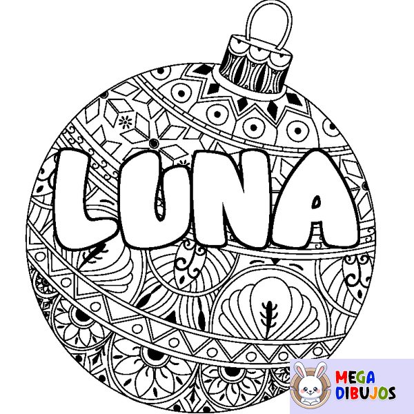 Coloraci&oacute;n del nombre LUNA - decorado bola de Navidad