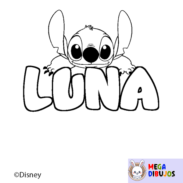 Coloraci&oacute;n del nombre LUNA - decorado Stitch