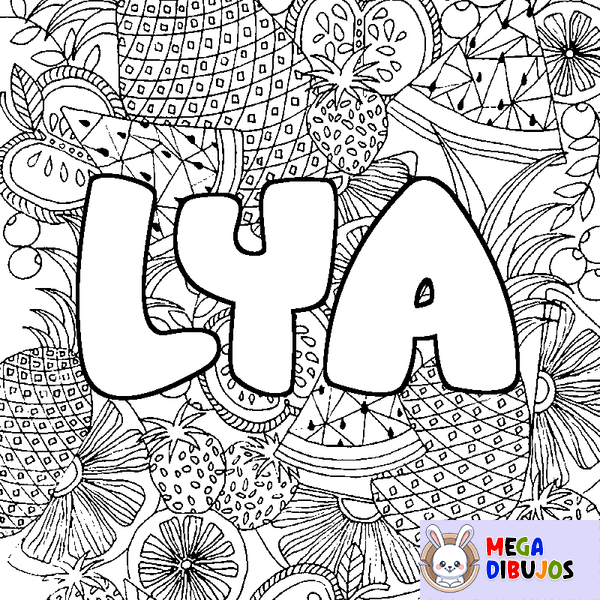 Coloraci&oacute;n del nombre LYA - decorado mandala de frutas