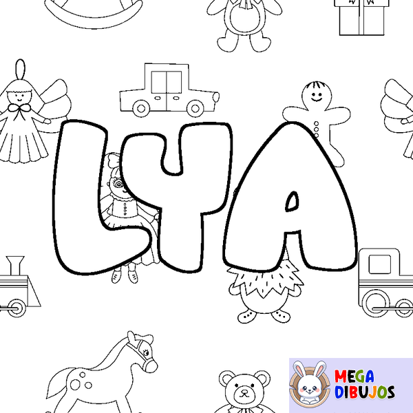 Coloraci&oacute;n del nombre LYA - decorado juguetes