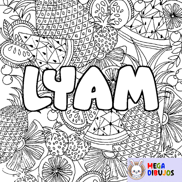 Coloraci&oacute;n del nombre LYAM - decorado mandala de frutas
