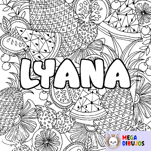 Coloraci&oacute;n del nombre LYANA - decorado mandala de frutas