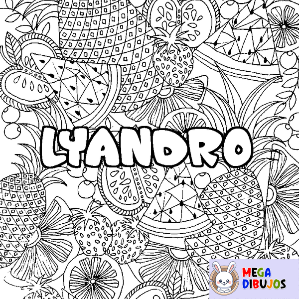 Coloraci&oacute;n del nombre LYANDRO - decorado mandala de frutas