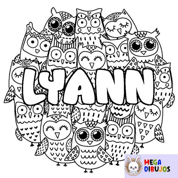 Coloraci&oacute;n del nombre LYANN - decorado b&uacute;hos