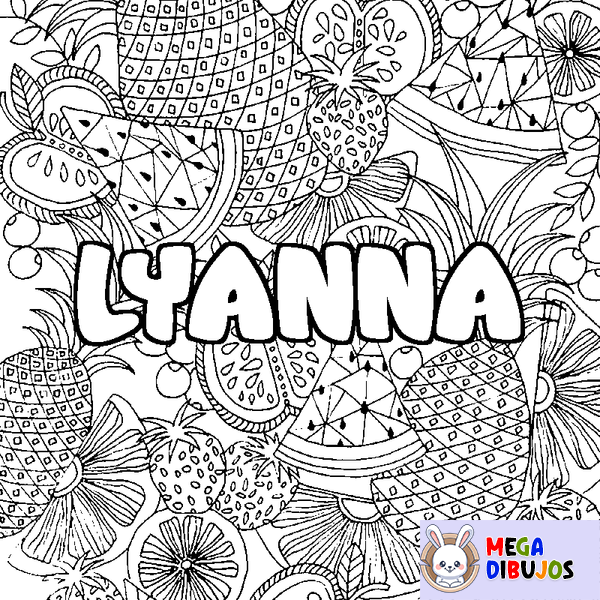 Coloraci&oacute;n del nombre LYANNA - decorado mandala de frutas