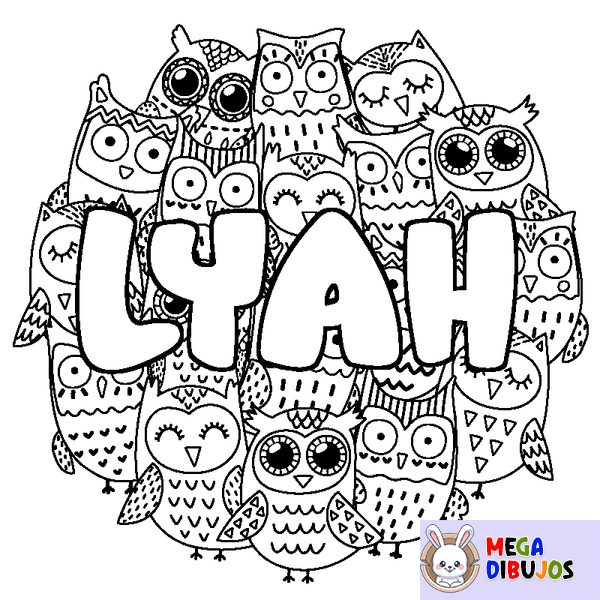 Coloraci&oacute;n del nombre LYAH - decorado b&uacute;hos