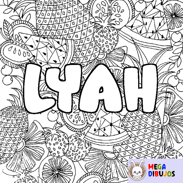 Coloraci&oacute;n del nombre LYAH - decorado mandala de frutas