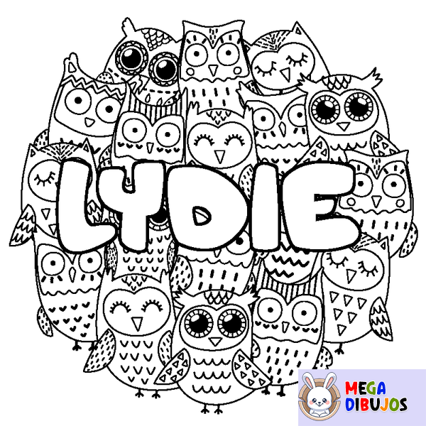 Coloraci&oacute;n del nombre LYDIE - decorado b&uacute;hos