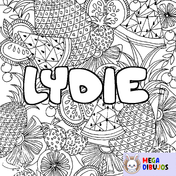 Coloraci&oacute;n del nombre LYDIE - decorado mandala de frutas