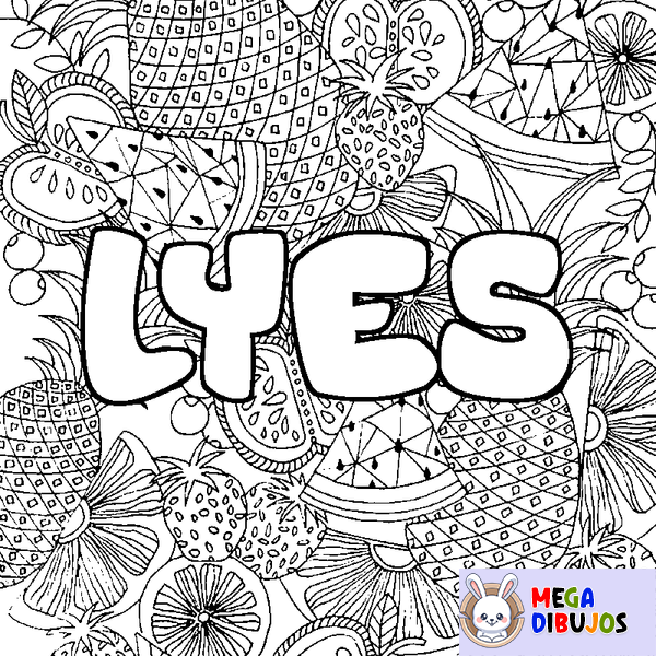 Coloraci&oacute;n del nombre LYES - decorado mandala de frutas