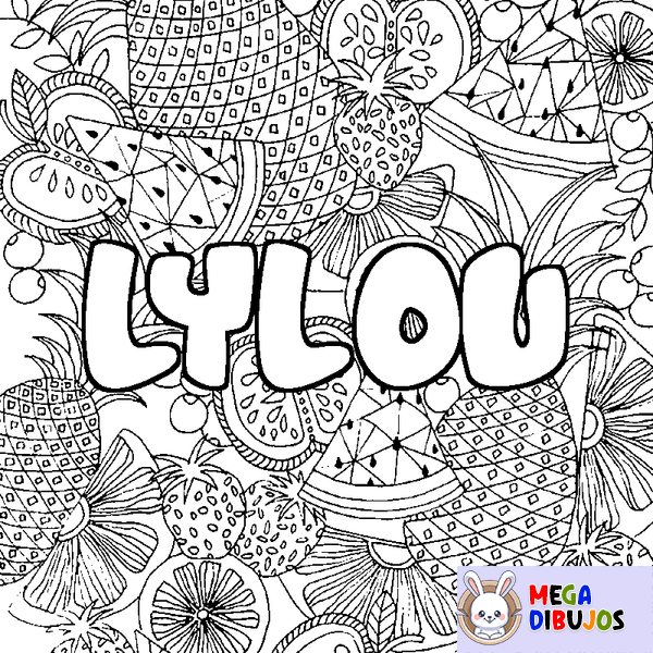 Coloraci&oacute;n del nombre LYLOU - decorado mandala de frutas