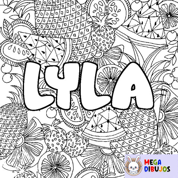 Coloraci&oacute;n del nombre LYLA - decorado mandala de frutas