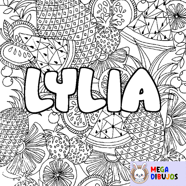 Coloraci&oacute;n del nombre LYLIA - decorado mandala de frutas