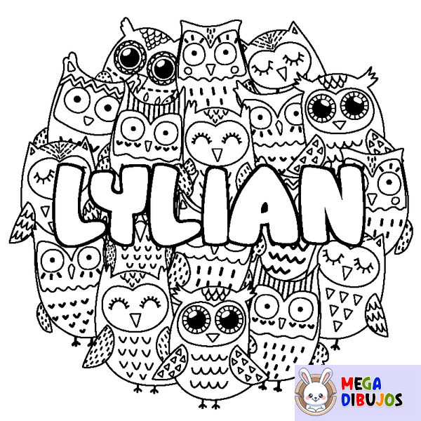 Coloraci&oacute;n del nombre LYLIAN - decorado b&uacute;hos