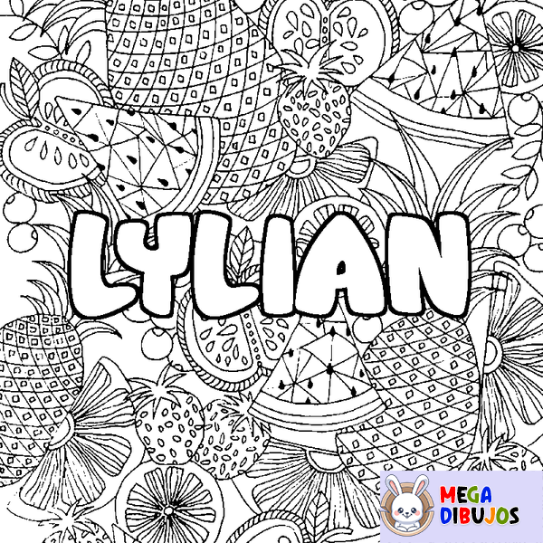 Coloraci&oacute;n del nombre LYLIAN - decorado mandala de frutas