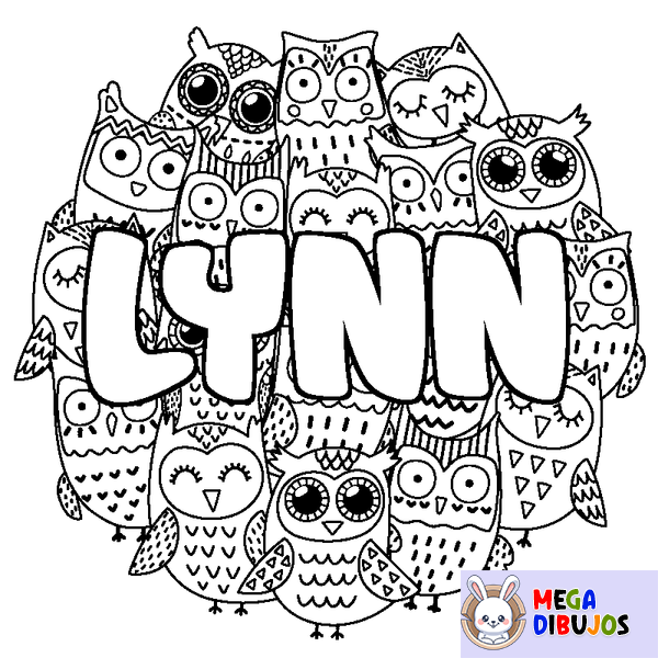 Coloraci&oacute;n del nombre LYNN - decorado b&uacute;hos