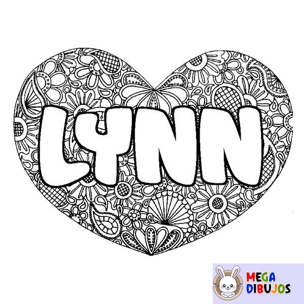Coloraci&oacute;n del nombre LYNN - decorado mandala de coraz&oacute;n