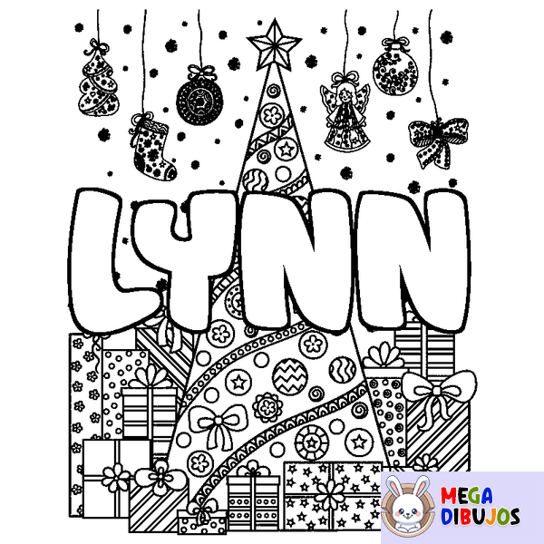 Coloraci&oacute;n del nombre LYNN - decorado &aacute;rbol de Navidad y regalos