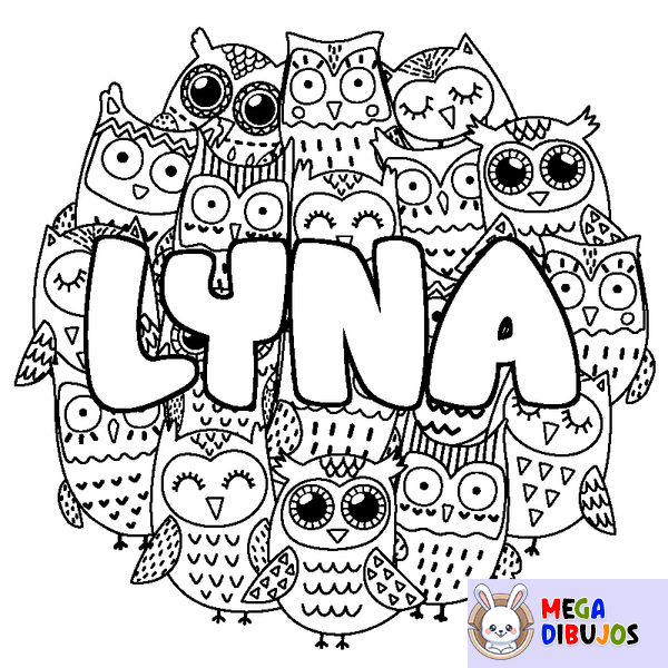 Coloraci&oacute;n del nombre LYNA - decorado b&uacute;hos