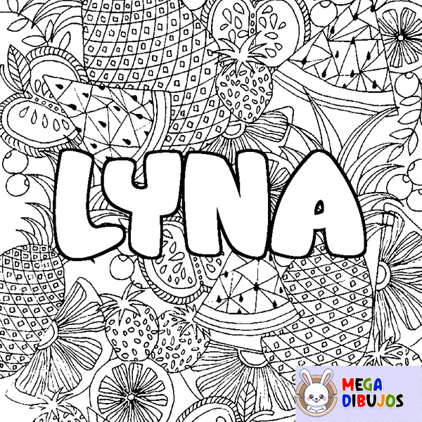Coloraci&oacute;n del nombre LYNA - decorado mandala de frutas