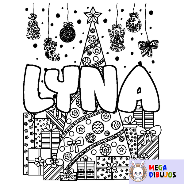 Coloraci&oacute;n del nombre LYNA - decorado &aacute;rbol de Navidad y regalos