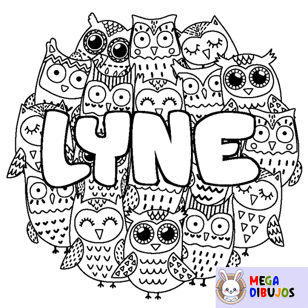 Coloraci&oacute;n del nombre LYNE - decorado b&uacute;hos