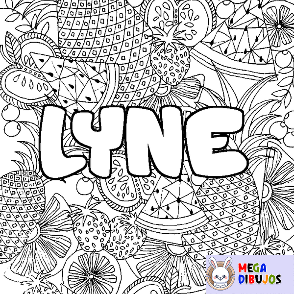 Coloraci&oacute;n del nombre LYNE - decorado mandala de frutas