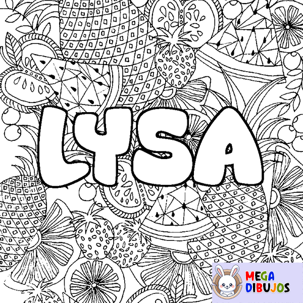Coloraci&oacute;n del nombre LYSA - decorado mandala de frutas