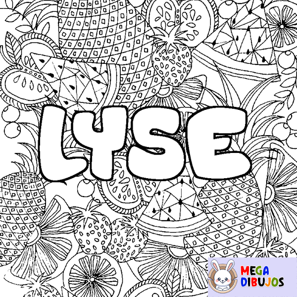 Coloraci&oacute;n del nombre LYSE - decorado mandala de frutas
