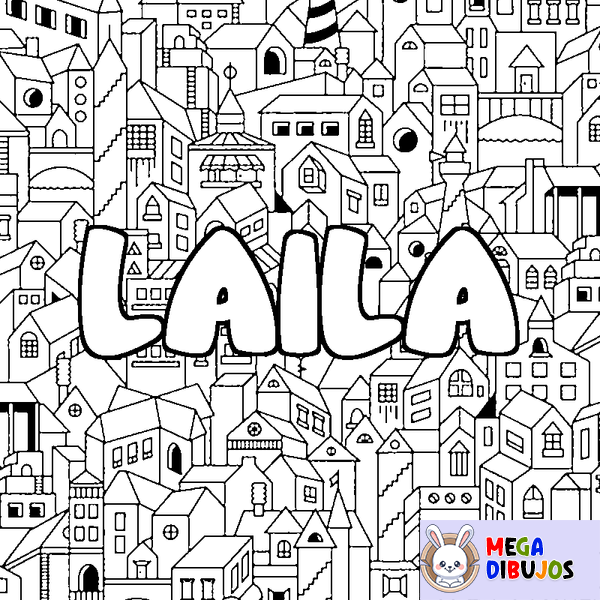 Coloraci&oacute;n del nombre LAILA - decorado ciudad