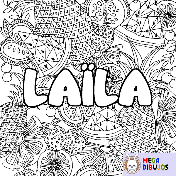 Coloraci&oacute;n del nombre LA&Iuml;LA - decorado mandala de frutas