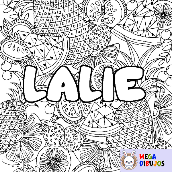 Coloraci&oacute;n del nombre LALIE - decorado mandala de frutas