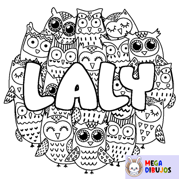 Coloraci&oacute;n del nombre LALY - decorado b&uacute;hos