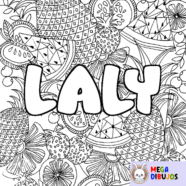 Coloraci&oacute;n del nombre LALY - decorado mandala de frutas