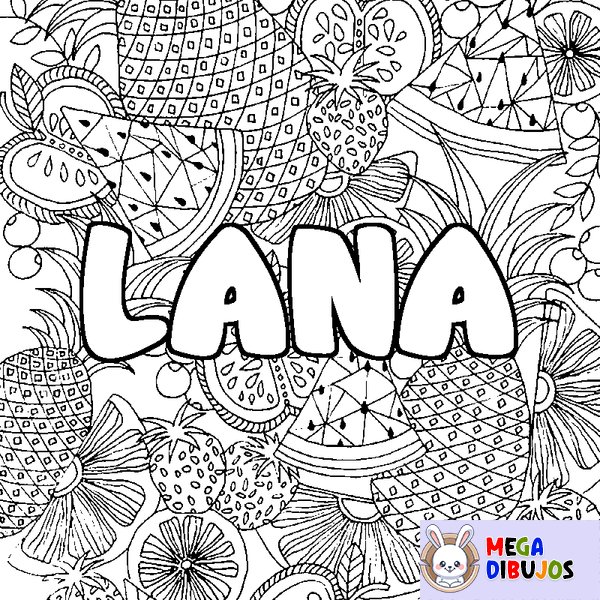 Coloraci&oacute;n del nombre LANA - decorado mandala de frutas