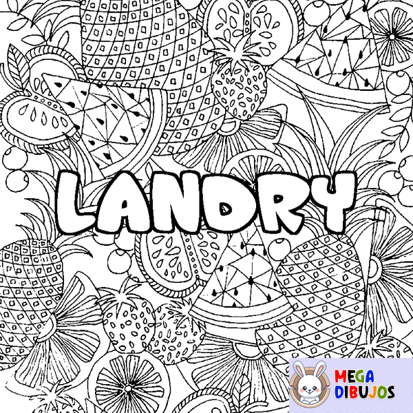Coloraci&oacute;n del nombre LANDRY - decorado mandala de frutas