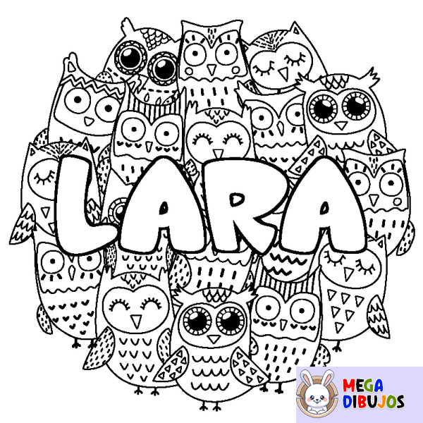 Coloraci&oacute;n del nombre LARA - decorado b&uacute;hos