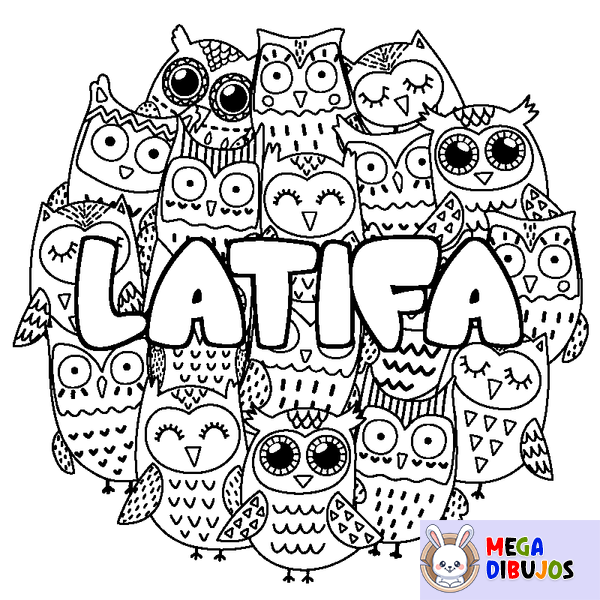 Coloraci&oacute;n del nombre LATIFA - decorado b&uacute;hos