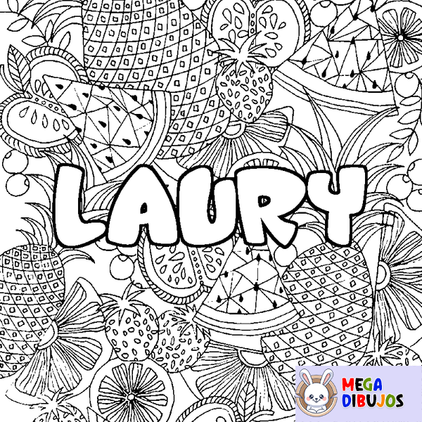 Coloraci&oacute;n del nombre LAURY - decorado mandala de frutas