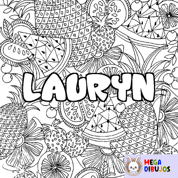 Coloraci&oacute;n del nombre LAURYN - decorado mandala de frutas