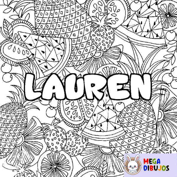 Coloraci&oacute;n del nombre LAUREN - decorado mandala de frutas