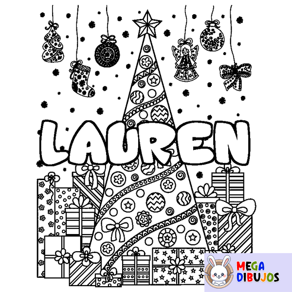 Coloraci&oacute;n del nombre LAUREN - decorado &aacute;rbol de Navidad y regalos
