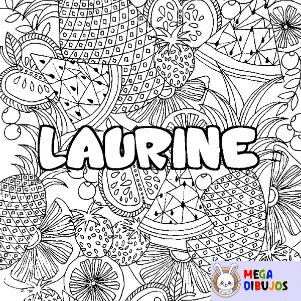 Coloraci&oacute;n del nombre LAURINE - decorado mandala de frutas