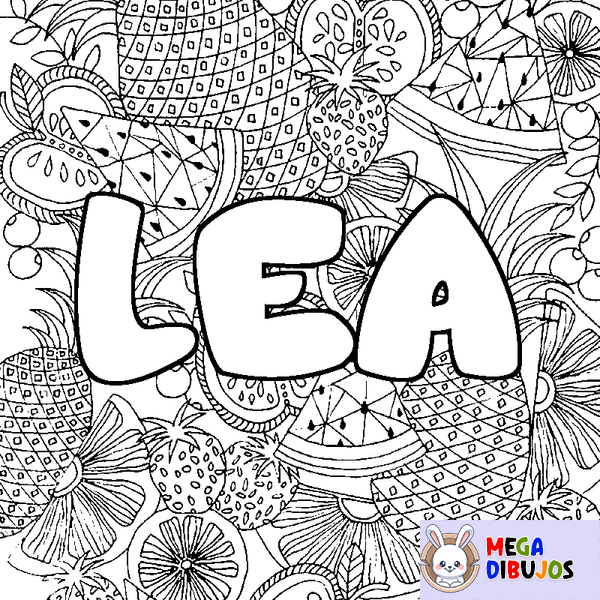 Coloraci&oacute;n del nombre LEA - decorado mandala de frutas