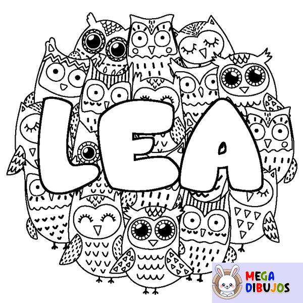 Coloraci&oacute;n del nombre LEA - decorado b&uacute;hos