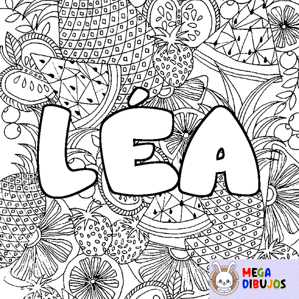 Coloraci&oacute;n del nombre L&Eacute;A - decorado mandala de frutas