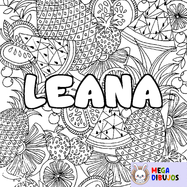 Coloraci&oacute;n del nombre LEANA - decorado mandala de frutas