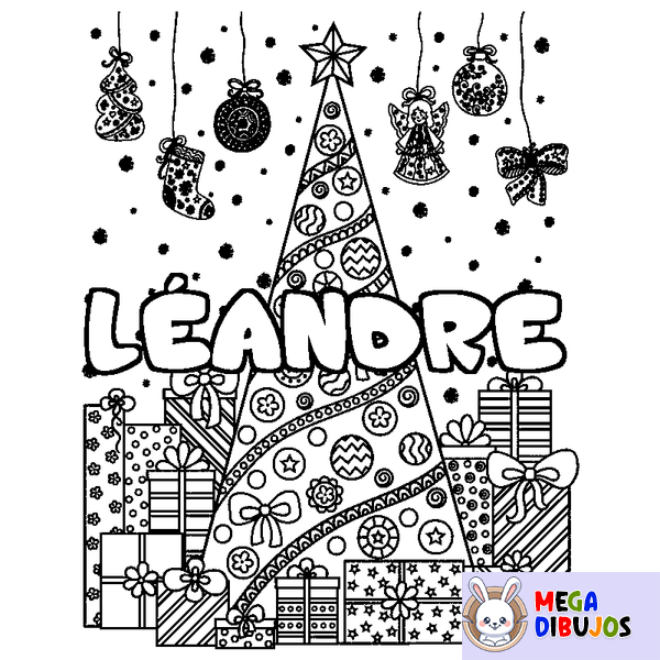 Coloraci&oacute;n del nombre L&Eacute;ANDRE - decorado &aacute;rbol de Navidad y regalos