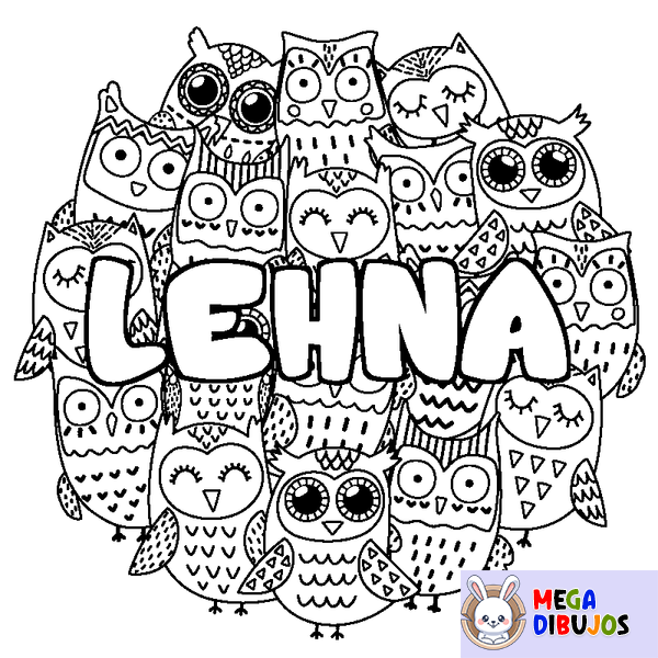 Coloraci&oacute;n del nombre LEHNA - decorado b&uacute;hos