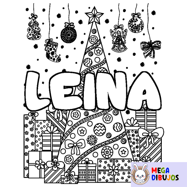 Coloraci&oacute;n del nombre LEINA - decorado &aacute;rbol de Navidad y regalos
